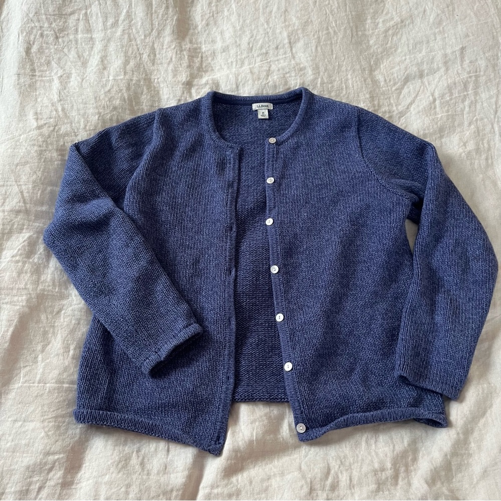 L.L BEAN Blue Cardigan Sweater Size Medium